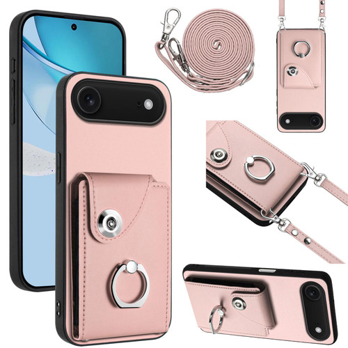 iPhone Air Organ Card Bag Ring Holder Phone Case with Long Lanyard - Pink