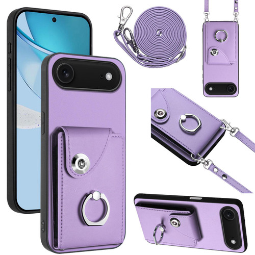 iPhone Air Organ Card Bag Ring Holder Phone Case with Long Lanyard - Purple