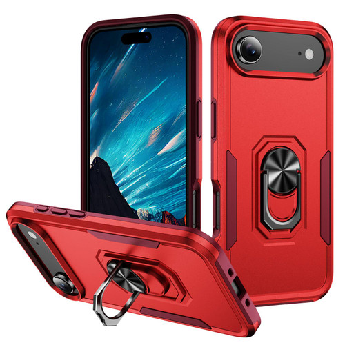 iPhone Air Pioneer Armor Heavy Duty PC + TPU Phone Case with Holder - Red+Rose Red