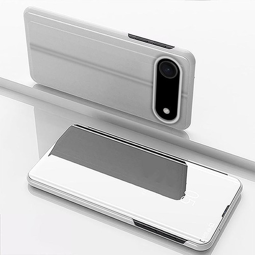 iPhone Air Plated Mirror Horizontal Flip Leather Phone Case with Holder - Silver