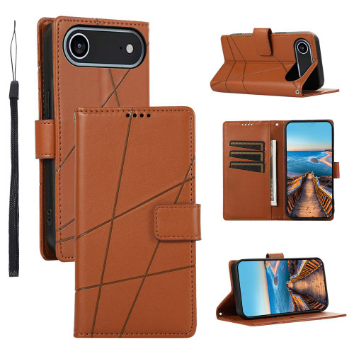 iPhone Air PU Genuine Leather Texture Embossed Line Phone Case - Brown