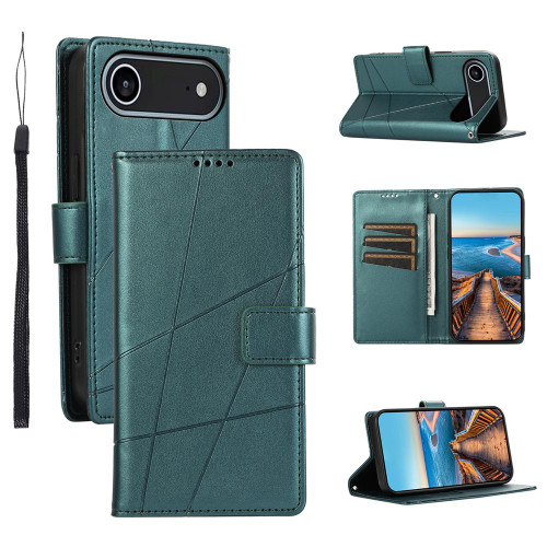 iPhone Air PU Genuine Leather Texture Embossed Line Phone Case - Green