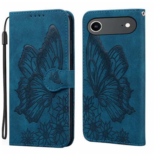 iPhone Air Retro Skin Feel Butterflies Embossing Horizontal Flip Leather Phone Case - Blue