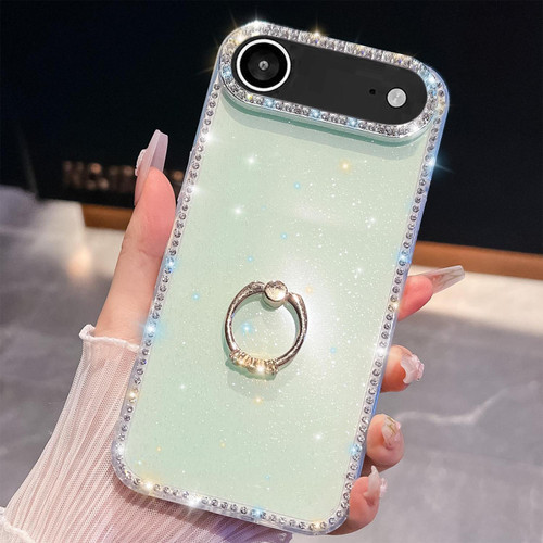 iPhone Air Rhinestone Glitter TPU Ring Holder Anti-fall Phone Case - Light Green