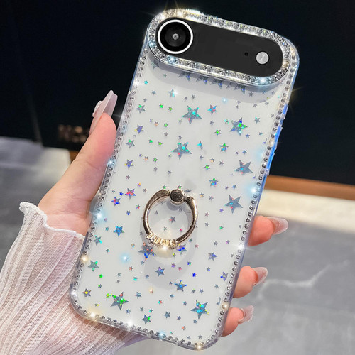 iPhone Air Rhinestone Glitter TPU Ring Holder Anti-fall Phone Case - Transparent Stars