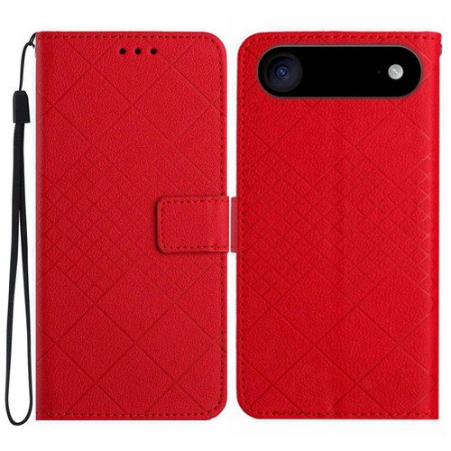 iPhone Air Rhombic Grid Texture Leather Phone Case - Red