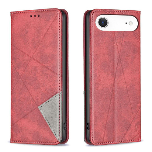 iPhone Air Rhombus Texture Magnetic Leather Phone Case - Red