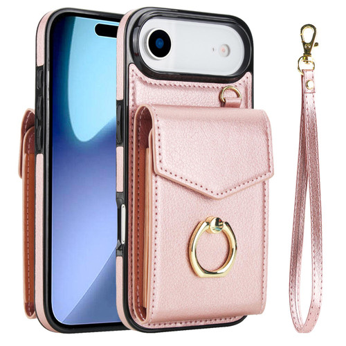 iPhone Air Ring Holder RFID Card Slot Phone Case - Rose Gold