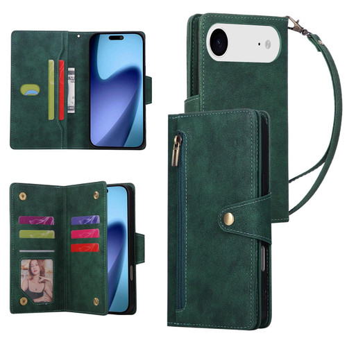 iPhone Air Rivet Buckle 9 Cards Three Fold Leather Phone Case - Green iPhone Air Rivet Buckle 9 Cards Three Fold Leather Phone Case - Green