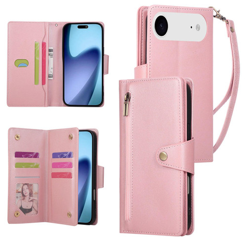 iPhone Air Rivet Buckle 9 Cards Three Fold Leather Phone Case - Rose Gold iPhone Air Rivet Buckle 9 Cards Three Fold Leather Phone Case - Rose Gold