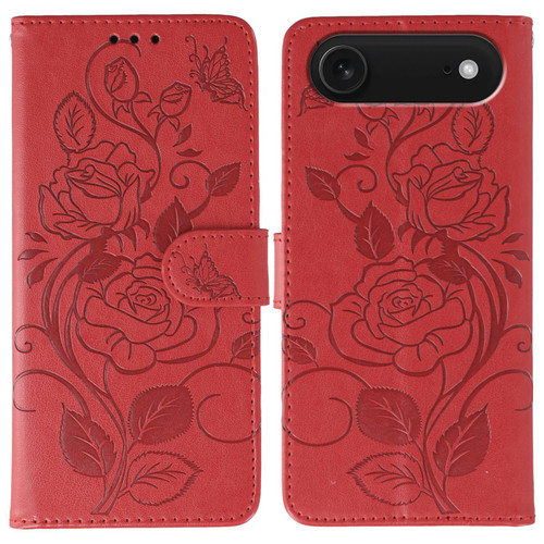 iPhone Air Rose Butterfly Embossed Leather Phone Case - Red