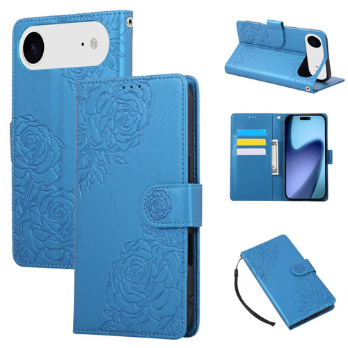 iPhone Air Rose Flower Embossed 3-Card Slots Leather Phone Case - Blue