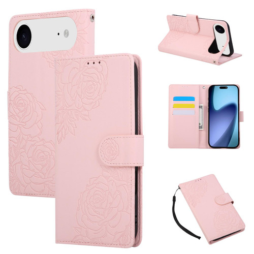 iPhone Air Rose Flower Embossed 3-Card Slots Leather Phone Case - Pink