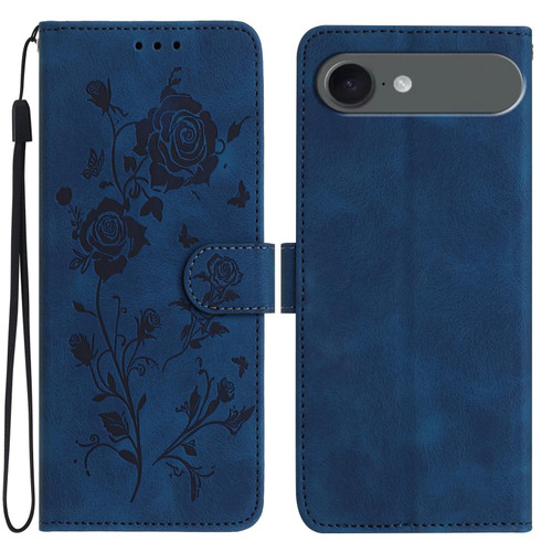 iPhone Air Rose Flower Embossing Pattern Leather Phone Case - Dark Blue