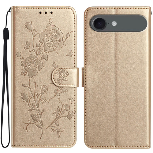 iPhone Air Rose Flower Embossing Pattern Leather Phone Case - Gold