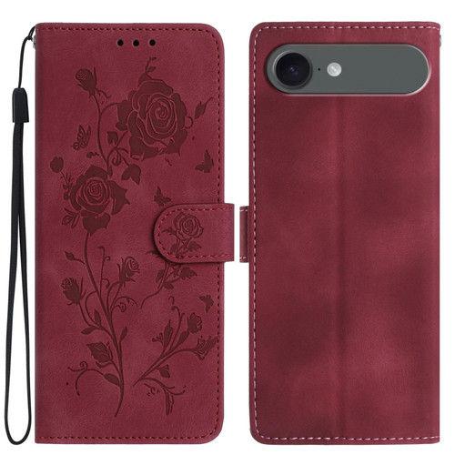 iPhone Air Rose Flower Embossing Pattern Leather Phone Case - Red