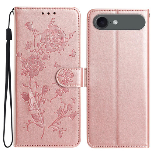 iPhone Air Rose Flower Embossing Pattern Leather Phone Case - Rose Gold