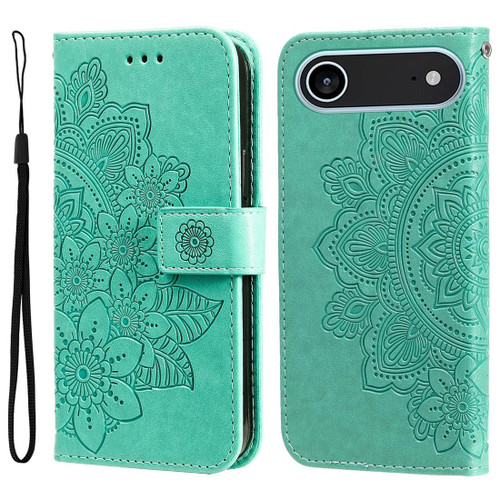 iPhone Air Seven-petal Flowers Embossing Leather Phone Case - Green