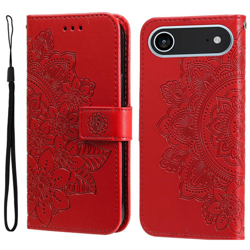 iPhone Air Seven-petal Flowers Embossing Leather Phone Case - Red