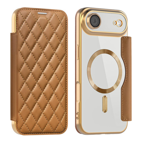 iPhone Air Shield Magsafe RFID Anti-theft Rhombus Leather Phone Case - Brown