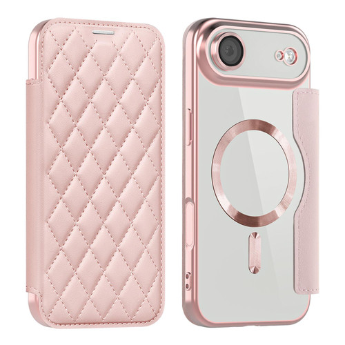 iPhone Air Shield Magsafe RFID Anti-theft Rhombus Leather Phone Case - Pink