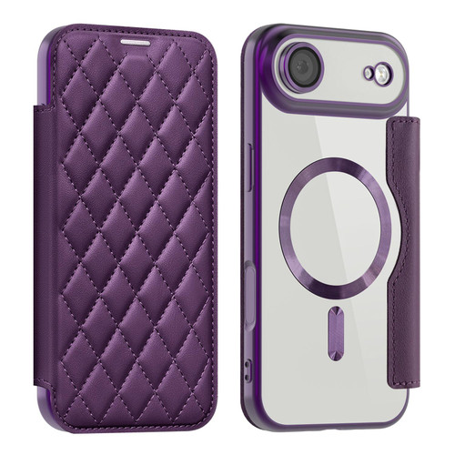 iPhone Air Shield Magsafe RFID Anti-theft Rhombus Leather Phone Case - Purple