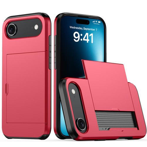 iPhone Air Shockproof Armor Phone Case with Card Slot - Red