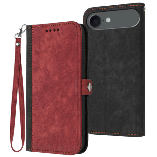 iPhone Air Side Buckle Double Fold Hand Strap Leather Phone Case - Red