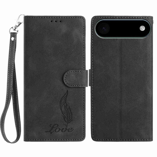 iPhone Air Skin Feel Embossed Feather Leather Phone Case - Black