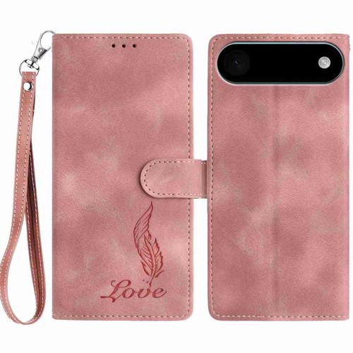 iPhone Air Skin Feel Embossed Feather Leather Phone Case - Pink