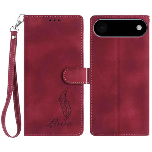iPhone Air Skin Feel Embossed Feather Leather Phone Case - Red
