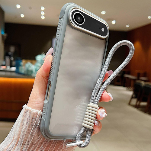 iPhone Air Solid Color Edge Transparency Acrylic TPU Phone Case with Wrist Strap - Grey iPhone Air Solid Color Edge Transparency Acrylic TPU Phone Case with Wrist Strap - Grey