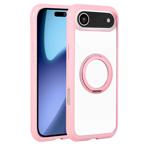 iPhone Air Solid Color Edge Transparency Rotation Holder MagSafe Phone Case - Pink