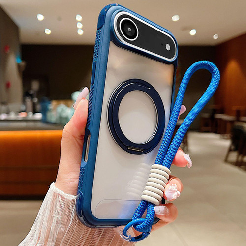 iPhone Air Solid Color Edge Transparency Rotation Holder MagSafe Phone Case with Wrist Strap - Royal Blue iPhone Air Solid Color Edge Transparency Rotation Holder MagSafe Phone Case with Wrist Strap - Royal Blue