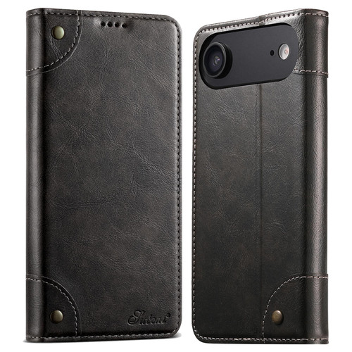 iPhone Air Suteni Baroque Calf Texture Buckle Wallet Leather Phone Case - Black