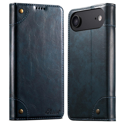iPhone Air Suteni Baroque Calf Texture Buckle Wallet Leather Phone Case - Blue