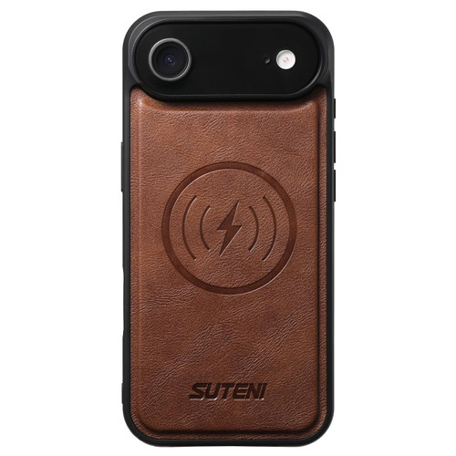 iPhone Air Suteni G5 Cowhide Leather MagSafe Magnetic Phone Case - Brown