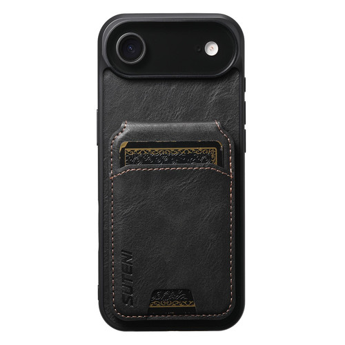 iPhone Air Suteni H02 Leather Wallet Stand Back Phone Case - Black