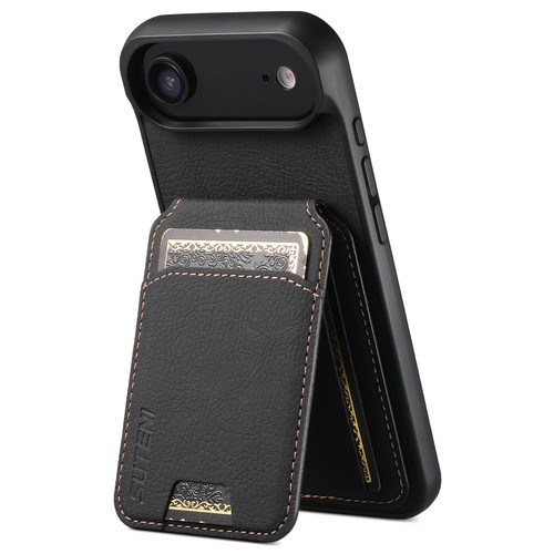 iPhone Air Suteni H02 Litchi Leather Card Wallet Stand Back Phone Case - Black