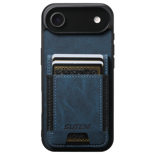 iPhone Air Suteni H03 Litchi Leather Card Bag Stand Back Phone Case - Blue