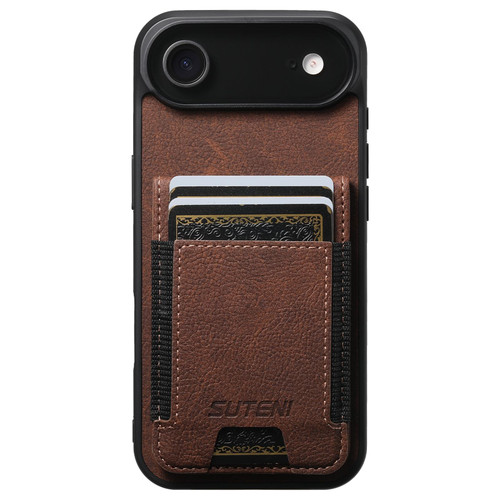 iPhone Air Suteni H03 Litchi Leather Card Bag Stand Back Phone Case - Brown