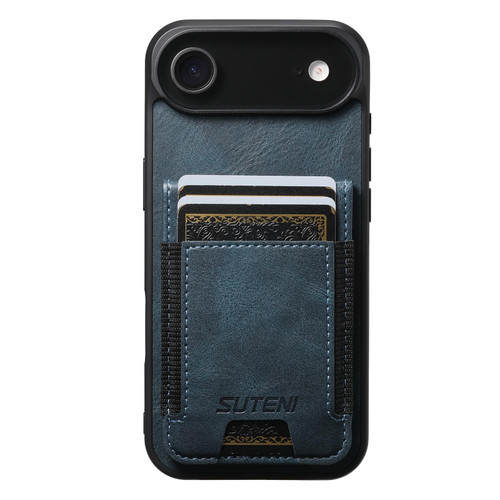 iPhone Air Suteni H03 Oil Wax Leather Wallet Stand Back Phone Case - Blue