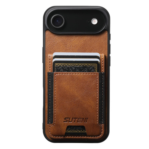 iPhone Air Suteni H03 Oil Wax Leather Wallet Stand Back Phone Case - Brown