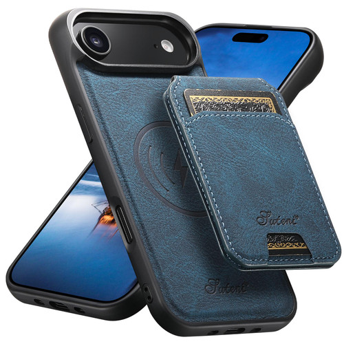 iPhone Air Suteni H16 Litchi Texture Leather Detachable Wallet Back Phone Case - Blue