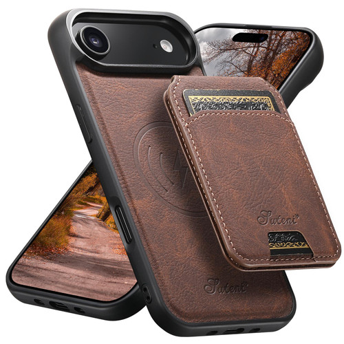 iPhone Air Suteni H16 Litchi Texture Leather Detachable Wallet Back Phone Case - Brown