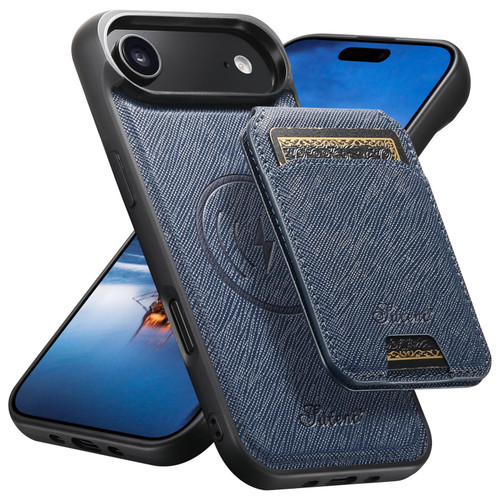 iPhone Air Suteni H18 Cross Grain MagSafe Wallet Leather Phone Case - Blue