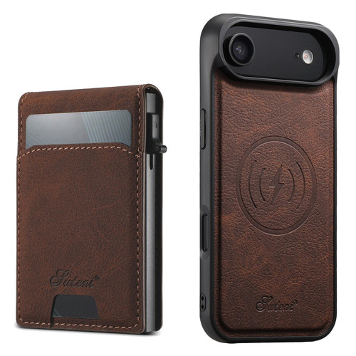 iPhone Air Suteni H19 Litchi Grain 2-in-1 MagSafe Removable Card Box Back Phone Case - Brown