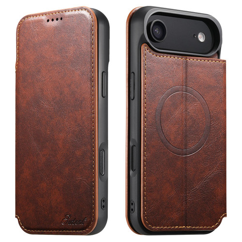 iPhone Air Suteni J05 Leather Magnetic MagSafe Phone Case - Khaki