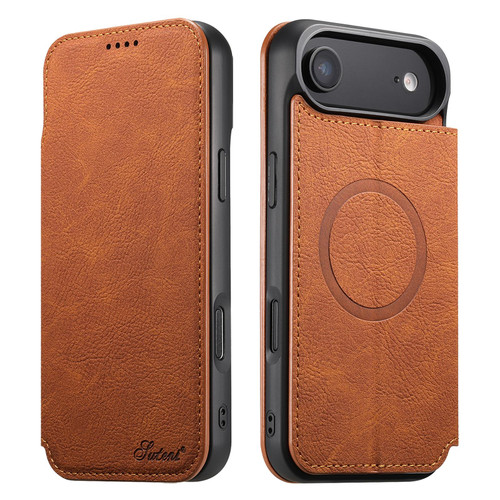 iPhone Air Suteni J06 Retro Matte Litchi Texture Leather MagSafe Phone Case - Khaki