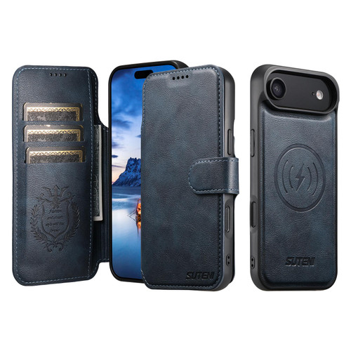 iPhone Air Suteni Q05 2-in-1 Multi-function Detachable Wallet MagSafe Phone Case - Blue